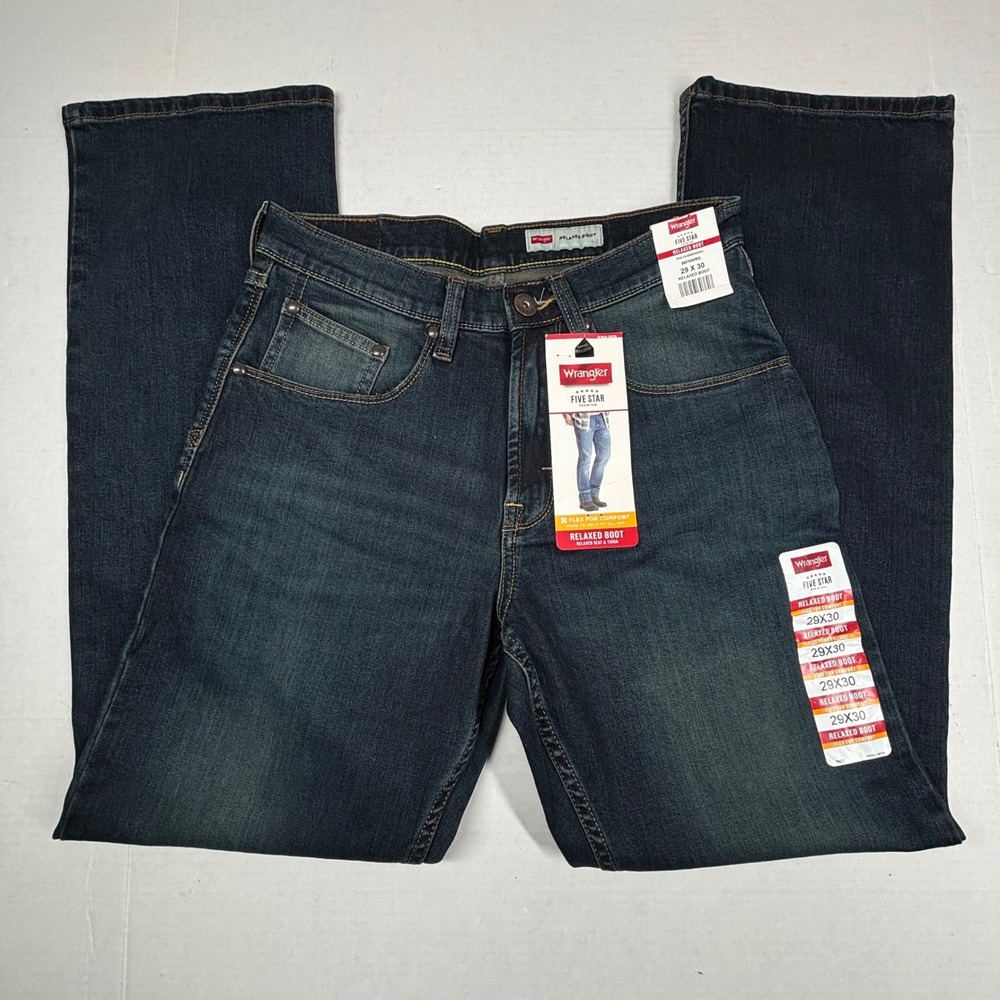 Wrangler Five Star Premium Men's Relaxed Boot Jeans Dark Wash 29x30 Flex NWT